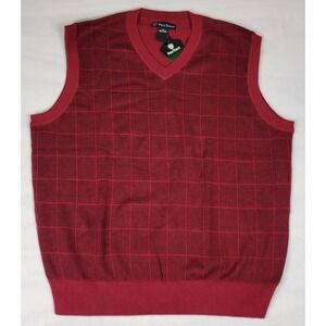 Pro Tour Golf Sweater Vest Mens XL Biking Red Cotton V-Neck Windowpane ZCFG0188